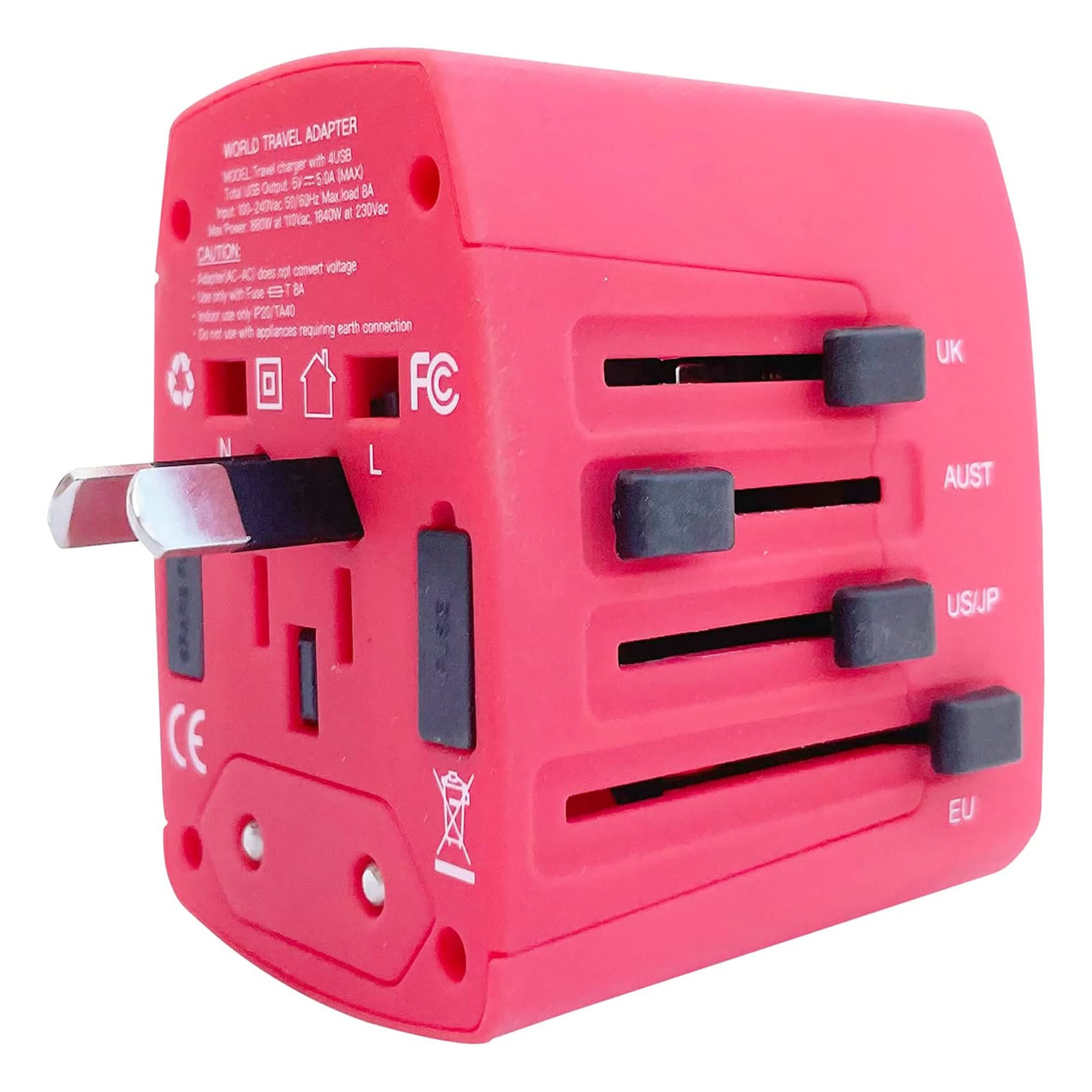 5Core Universal Travel Adapter International Power Plug Adaptor Worldwide Outlet 4 USB Ports Red-0