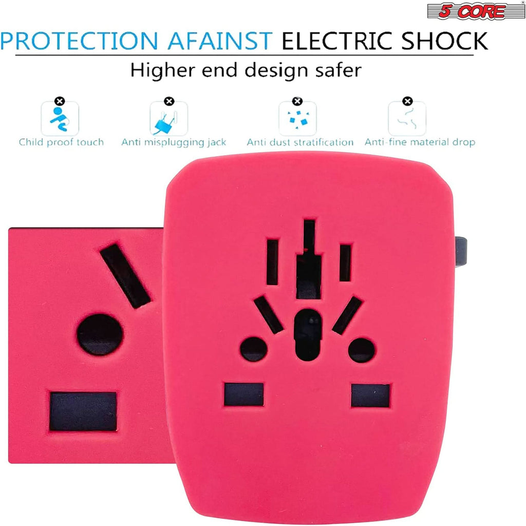 5Core Universal Travel Adapter International Power Plug Adaptor Worldwide Outlet 4 USB Ports Red-1