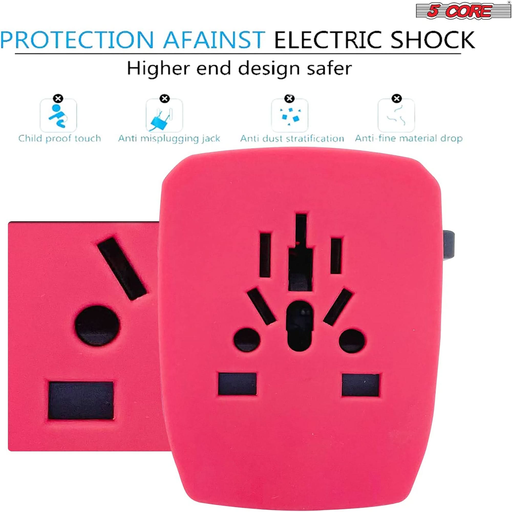 5Core Universal Travel Adapter International Power Plug Adaptor Worldwide Outlet 4 USB Ports Red-1
