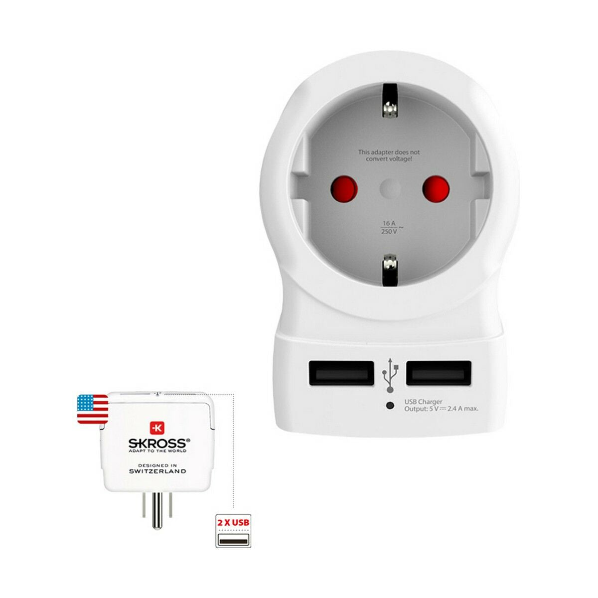 Current Adaptor Skross 1500281 USB x 2 European United States-0