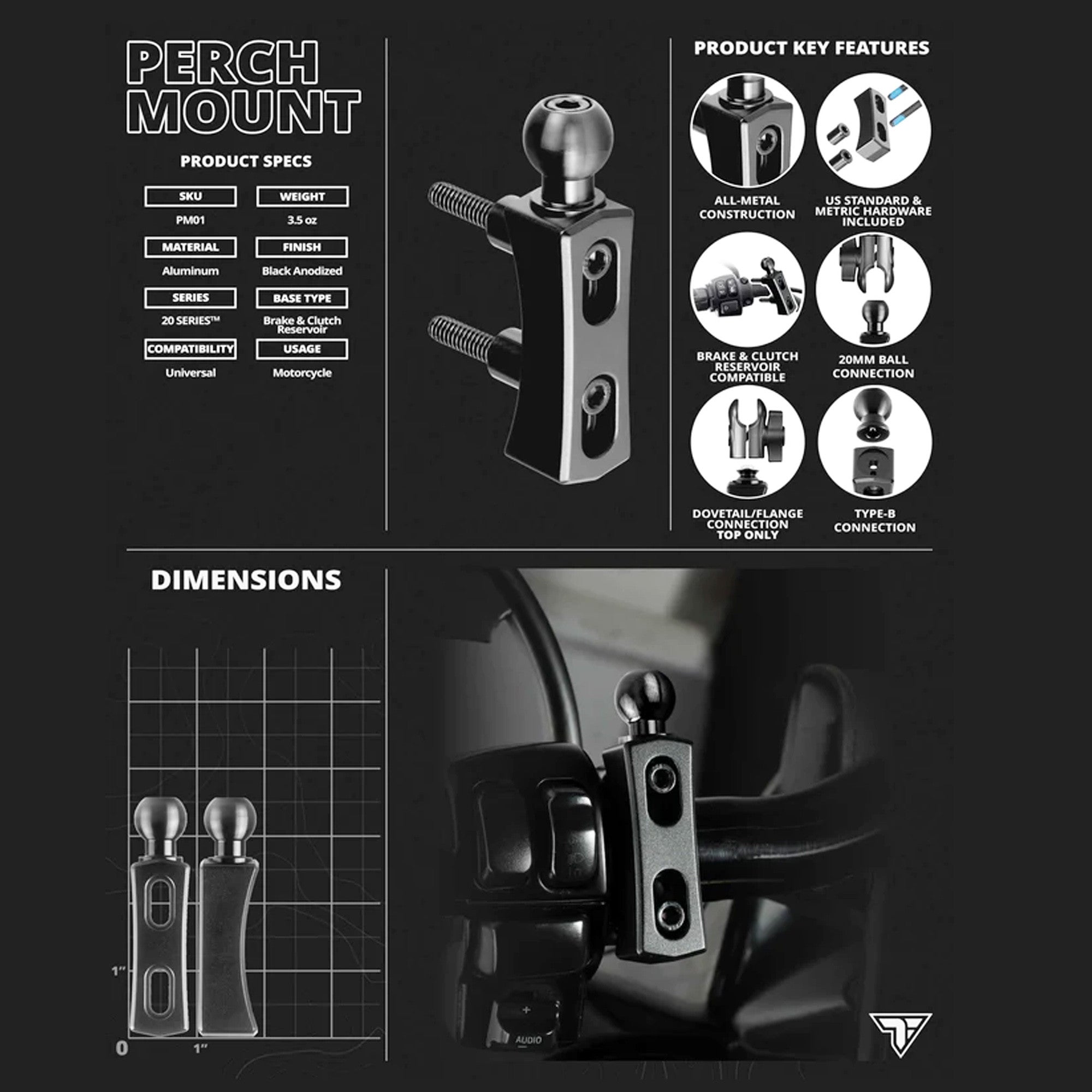 PERCH / BRAKE / CLUTCH MOUNT | 20 SERIES™ | 20MM BALL & DOVE TAIL-1
